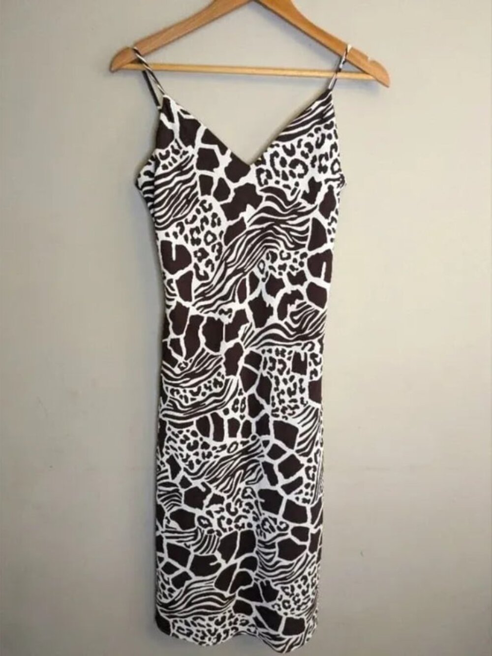Women's Brown & White Animal Print Midi Slip Dress Size M / US 8–10